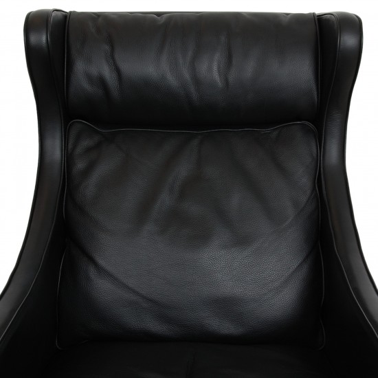 Børge Mogensen Wingchair with ottoman in black leather 8