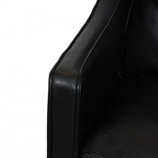 Børge Mogensen Wingchair with ottoman in black leather 8