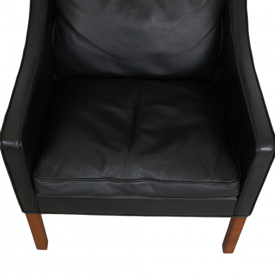 Børge Mogensen Wingchair with ottoman in black leather 8