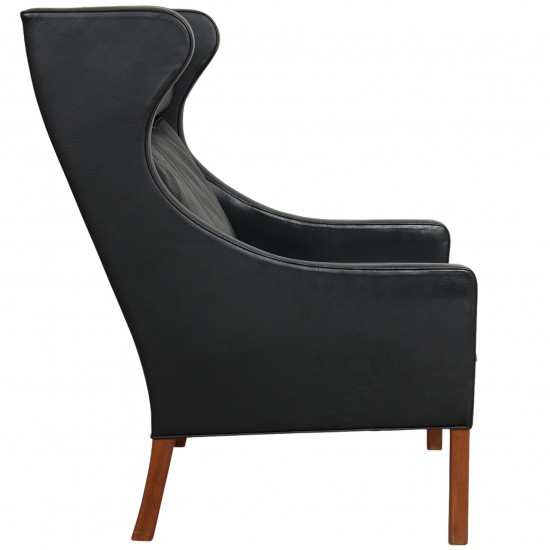 Børge Mogensen Wingchair with ottoman in black leather 8