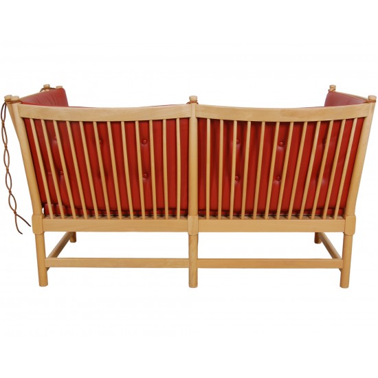 Børge Mogensen 2.seater Spoke-back sofa in red leather and beech