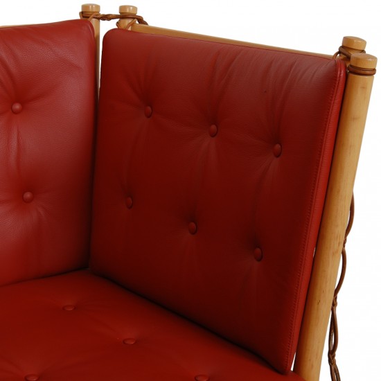 Børge Mogensen 2.seater Spoke-back sofa in red leather and beech