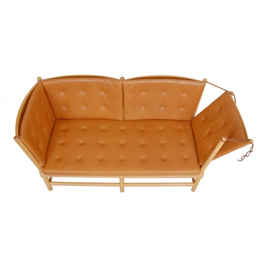 Børge Mogensen Spoke-back sofa with cognac aniline leather