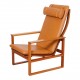 Børge Mogensen Sled chair with mahogany wood and newly upholstered with cognac aniline leather