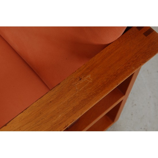 Børge Mogensen sled chair of mahogany and pink fabric cushions