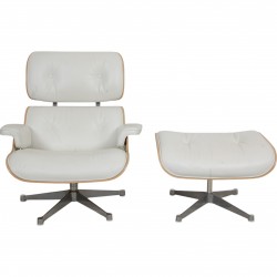 Charles Eames Lounge chair with Ottoman in white leather