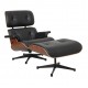 Charles Eames Ny Lounge chair med fodskammel i sort læder og palisander