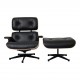 Charles Eames Ny Lounge chair med fodskammel i sort læder og palisander