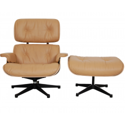 (NEW) Charles Eames Lounge chair with ottoman in caramel coloured leather
