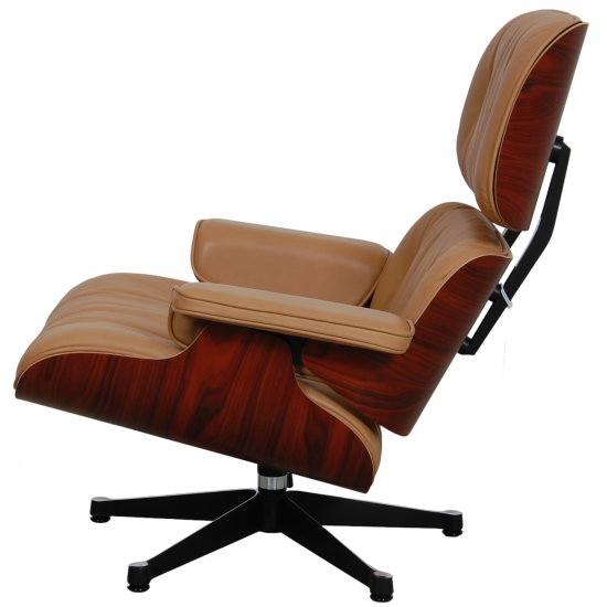 (NEW) Charles Eames Lounge chair with ottoman in caramel coloured leather