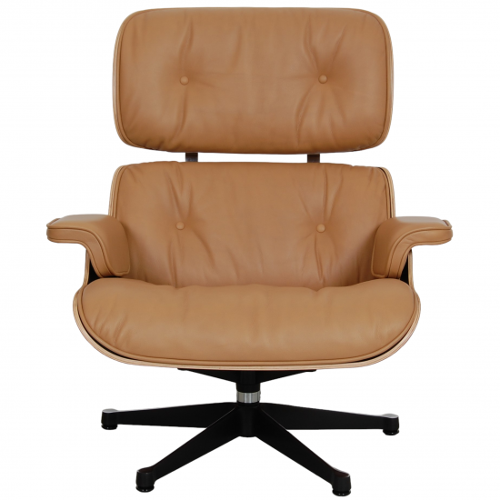 (NEW) Charles Eames Lounge chair with ottoman in caramel coloured leather