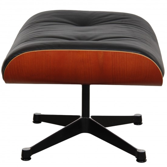 Charles Eames Ottoman in black leather and cherry wood