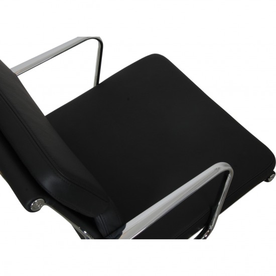 Charles Eames Ea-208 chair reupholstered in black bizon leather