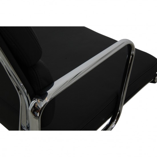 Charles Eames Ea-208 chair reupholstered in black bizon leather