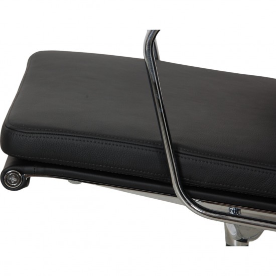 Charles Eames Ea-208 chair reupholstered in black bizon leather