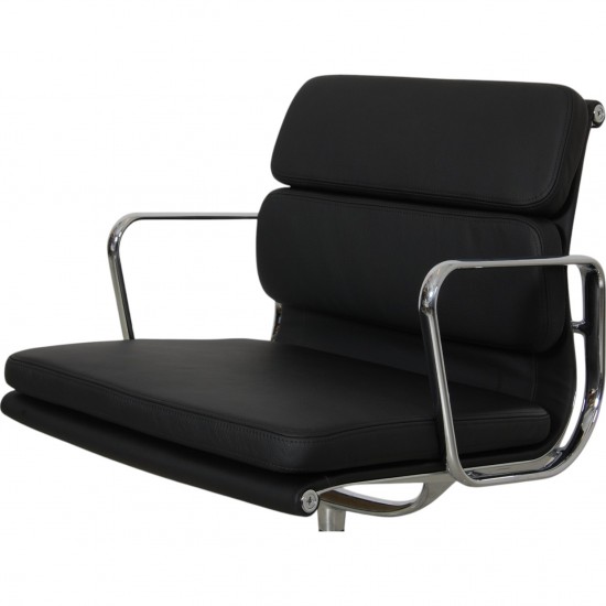 Charles Eames Ea-208 chair reupholstered in black bizon leather