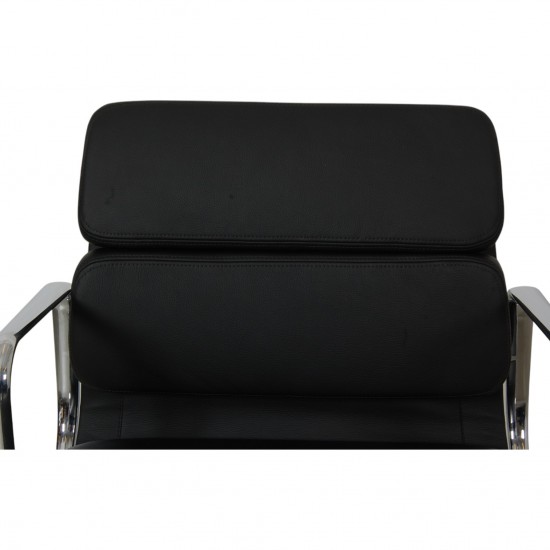 Charles Eames Ea-208 chair reupholstered in black bizon leather