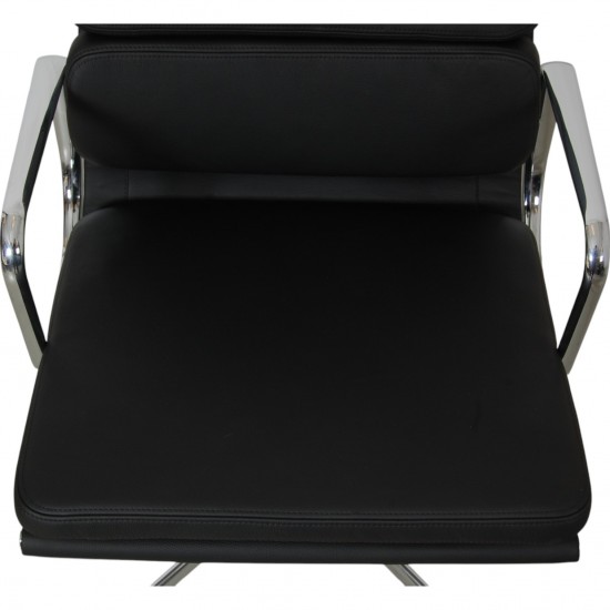 Charles Eames Ea-208 chair reupholstered in black bizon leather