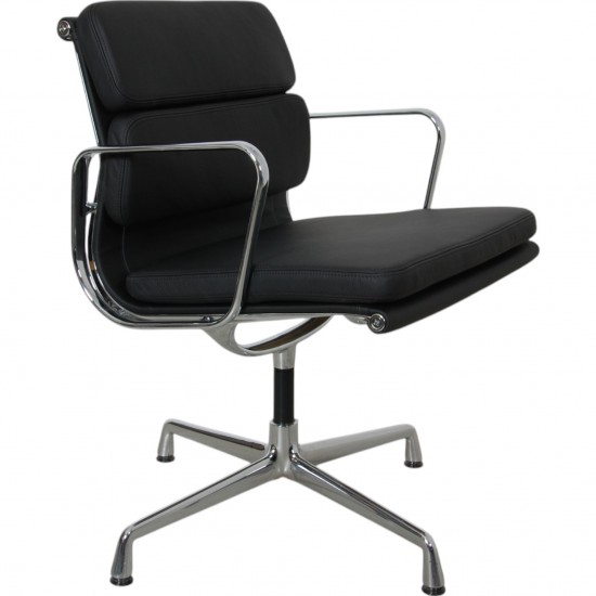 Charles Eames Ea-208 chair reupholstered in black bizon leather