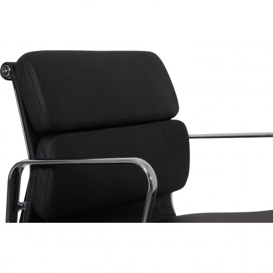 Charles Eames Ea-208 chair reupholstered in black bizon leather
