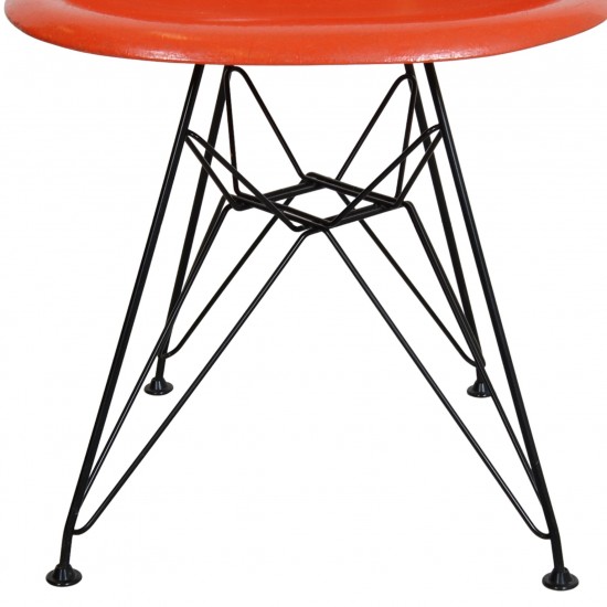 Set of 4 orange Charles Eames DSR Chairs (4)