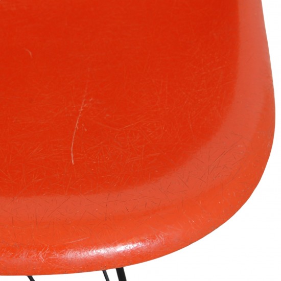 Set of 4 orange Charles Eames DSR Chairs (4)