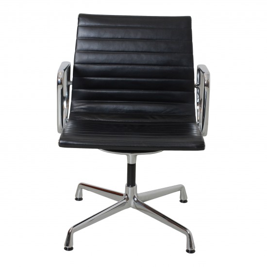 Charles Eames EA-108 chair with patinated black leather