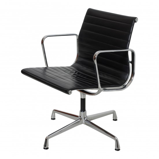 Charles Eames EA-108 chair with patinated black leather