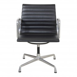 Charles Eames EA-108 chair with black leather and an aluminium frame Charles Eames EA-108 chair with black leather and an aluminium frame