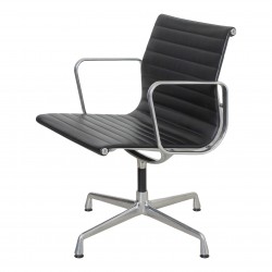Charles Eames EA-108 chair with black leather and an aluminium frame Charles Eames EA-108 chair with black leather and an aluminium frame