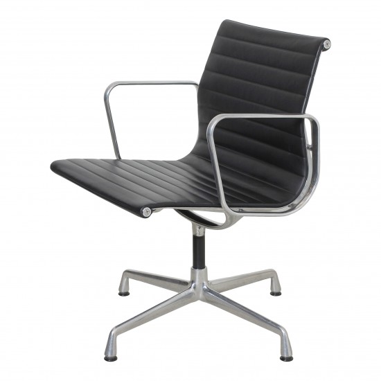 Charles Eames EA-108 chair with black leather and an aluminium frame