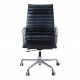 Charles Eames Ea-119 office chair with black leather and chrome frame, nice patina