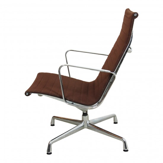 Charles Eames EA-122 chair in brown hopsak fabric and chrome