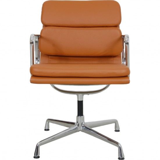 Charles Eames Ea-208 chair reupholstered in cognac bizon leather