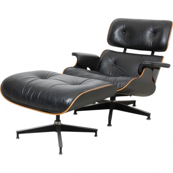 Charles Eames Lounge chair with ottoman in black leather