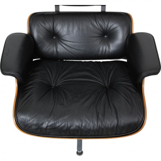 Charles Eames Lounge chair with ottoman in black leather