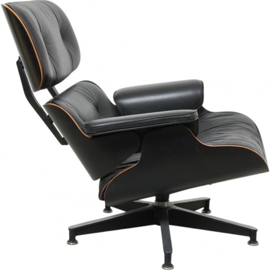 Charles Eames Lounge chair with ottoman in black leather