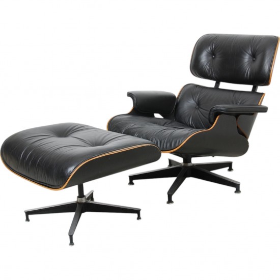 Charles Eames Lounge chair with ottoman in black leather