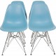 Sæt med fire blå Charles Eames DSR stole