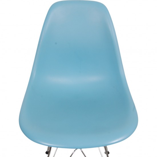 Sæt med fire blå Charles Eames DSR stole