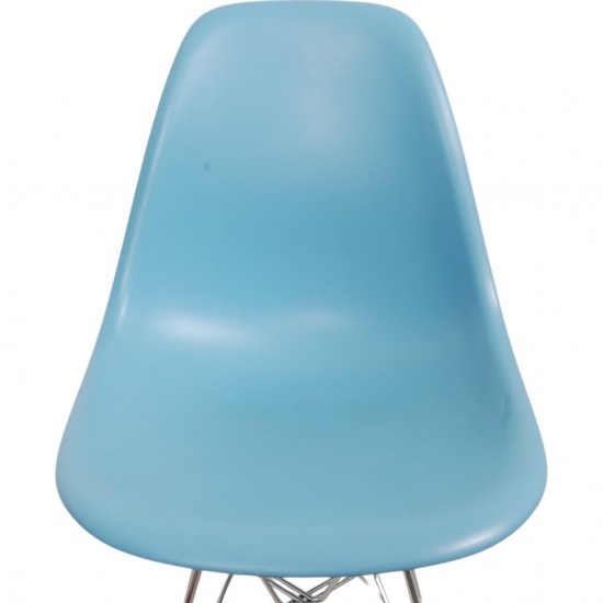 Sæt med fire blå Charles Eames DSR stole