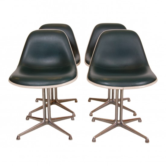 Sæt Charles Eames La Fonda stole i grønt læder (4)