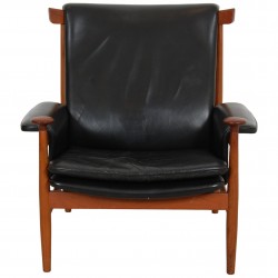 Finn Juhl Bwana stol i sort læder og teak