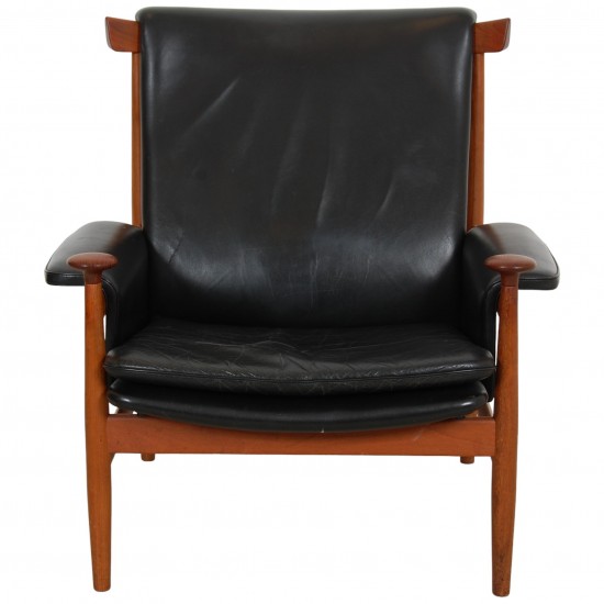 Finn Juhl Bwana chair in black leather and teak