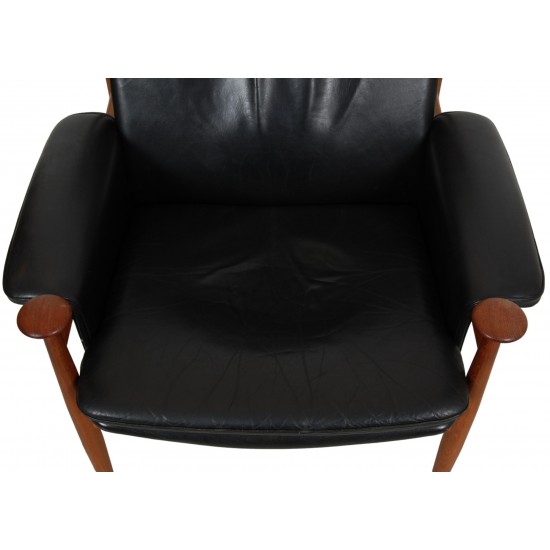 Finn Juhl Bwana chair in black leather and teak