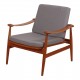 Finn Juhl Spade chair of solid teak wood and grey fabric cushions