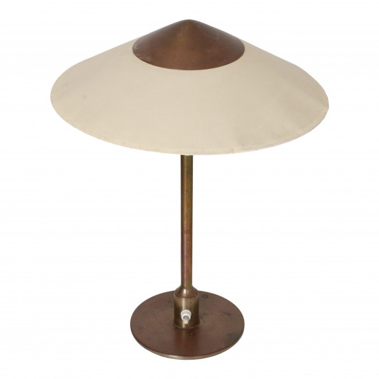 Fog and Mørup Kongelys, older model with patinated brass and fabric shade