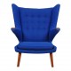 Hans J. Wegner Papa bear chair with blue fabric and teak wood