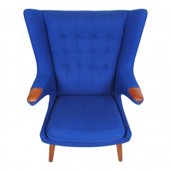 Hans J. Wegner Papa bear chair with blue fabric and teak wood
