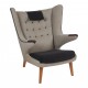 Hans J Wegner Papa Bear chair with grey and black hallingdal fabric 